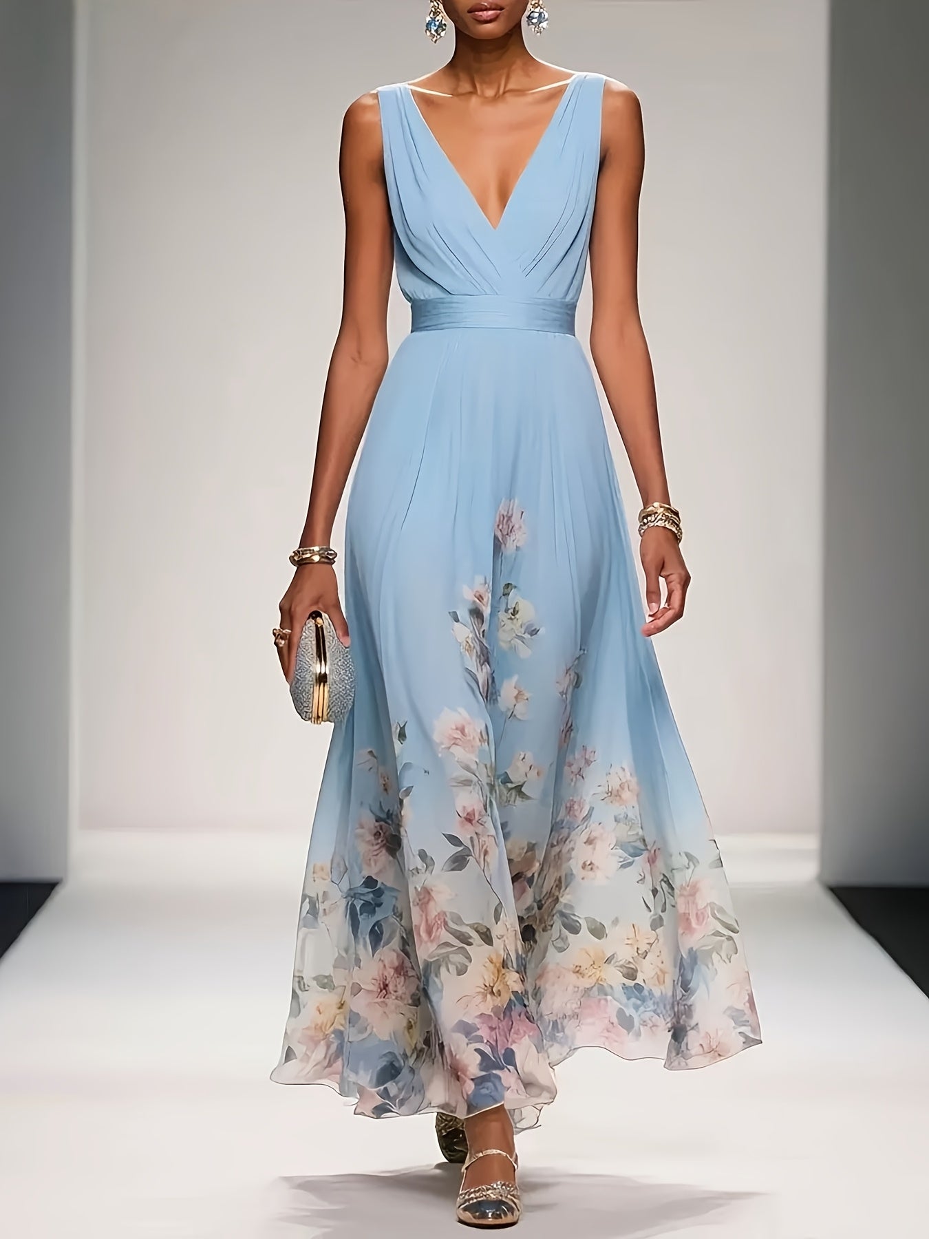 [Elegant Floral Dress] Elegant Floral Print Long Dress | Fashion Gowns Evening Dresses