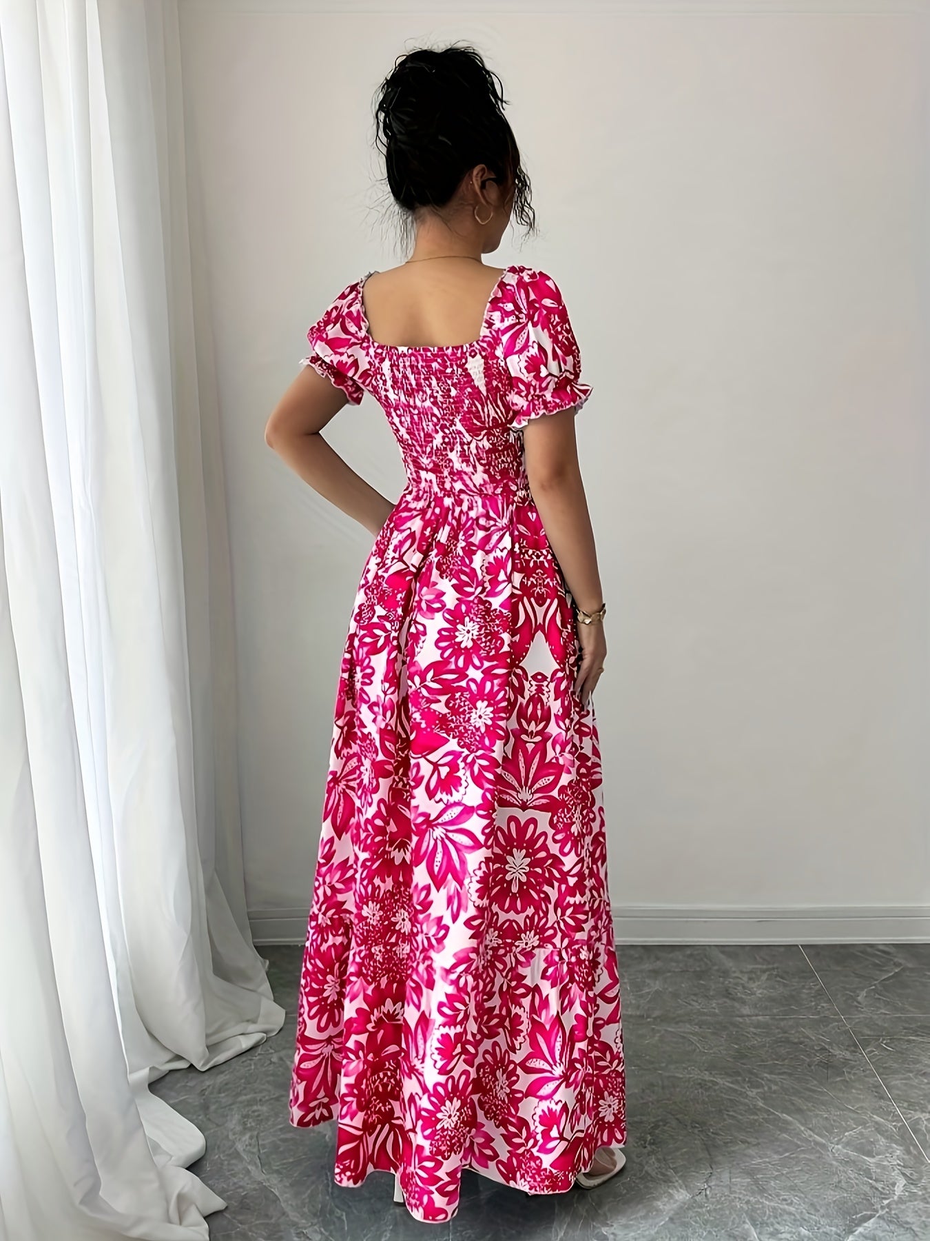 Women's Elegant Floral maxi dress - Floral print, Adjustable front tie waist, A-Line formal & casual Dresses for Parties, Beach, Everyday - Machine Washable Women's Evening gowns, Floral Print Dress, Summer Fashion, No Stretch Fabric