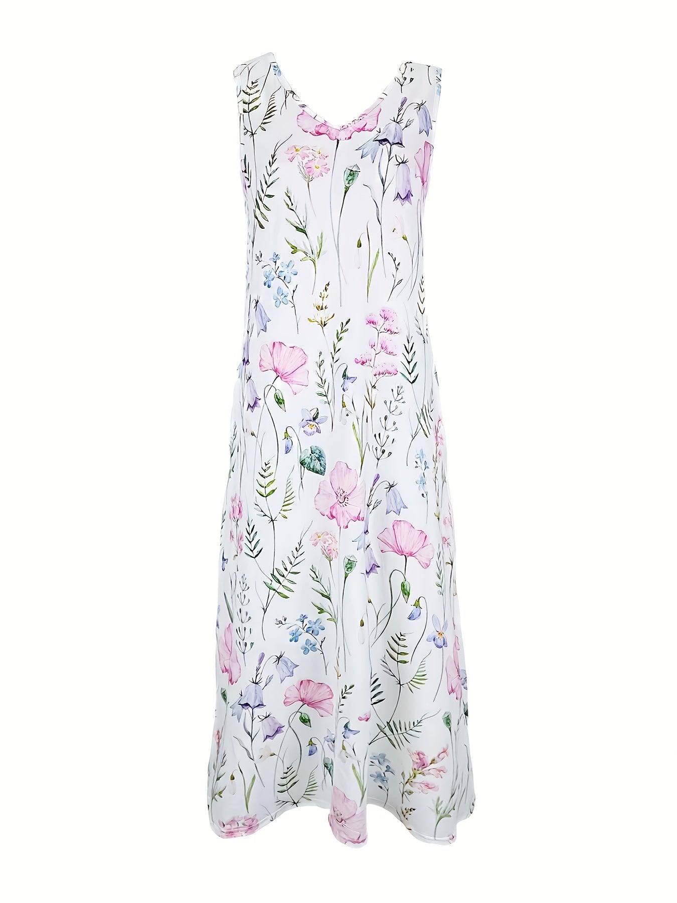 Floral Printed Round Neck Short Sleeve Midi Dress-Machine Washable Skin Friendly Fabric-Lady'S Spring/Summer Dress For Daily Wear
