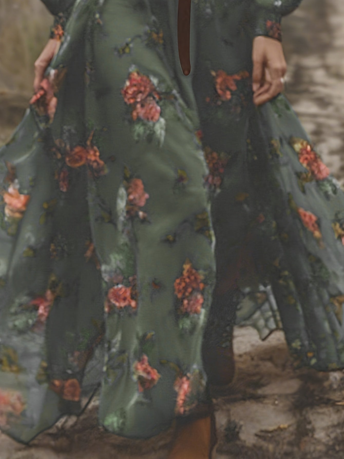 ZOELNIC Elegant Long Sleeve Floral Maxi Dress with Deep V-Neck | Chic Party & Casual Wear(Not Include Belt), Stylish Dresses for Women, Evening Gown for Women Elegant Classy, Classy Dresses for Women High Quality, Long Dress with Sleeves, Wedding Dress