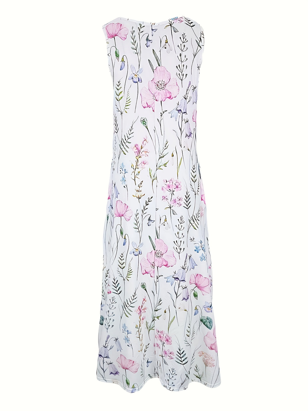 Women's Floral Dress - Soft & Breathable V-Neck Sleeveless A-Line with Side Pockets, Machine Washable Women's Party, Wedding, Everyday Outfit in Pink, Purple, Green, White Floral Print - All-Season Casual to Formal Attire, Summer Vacation Wear,