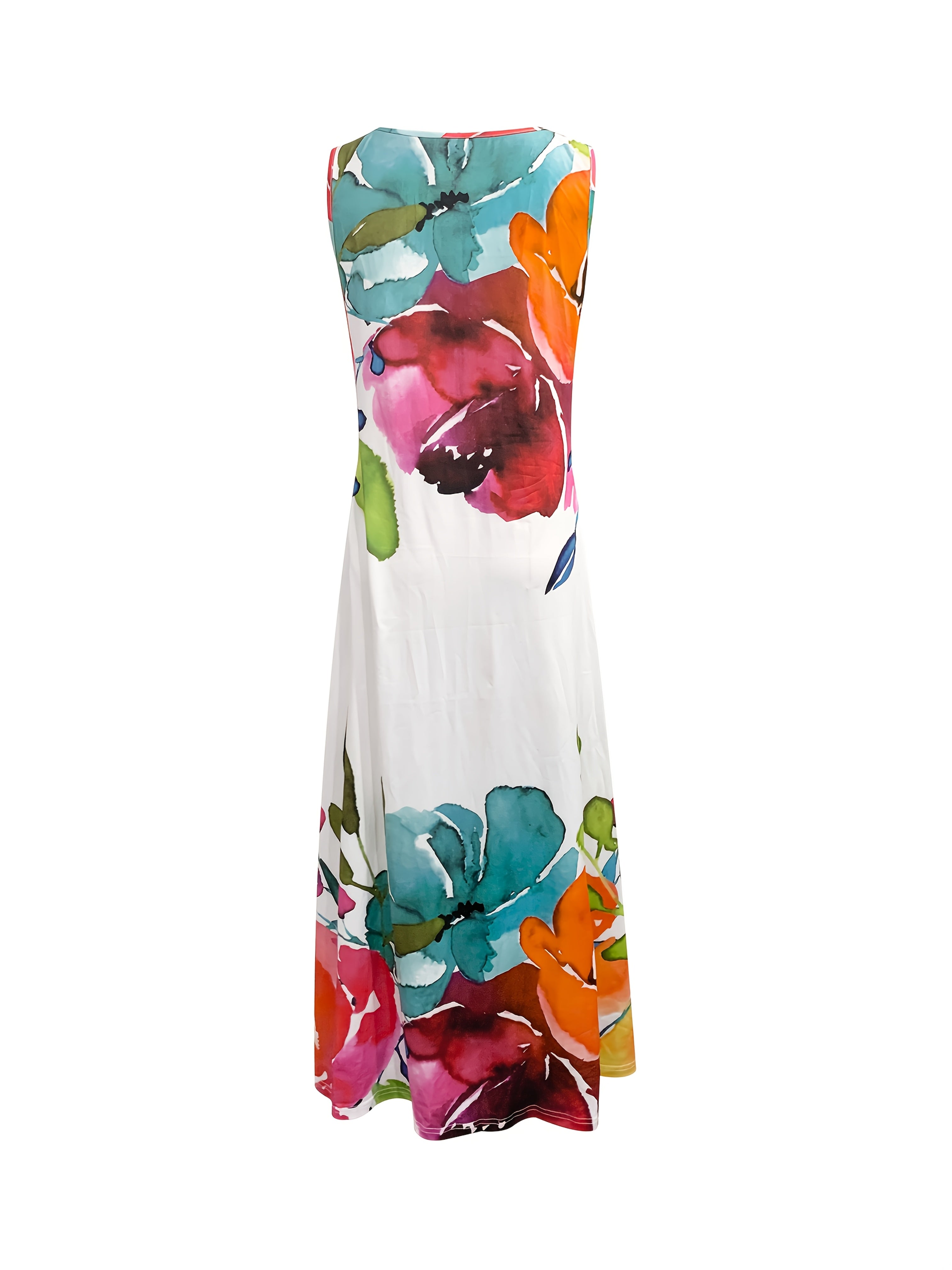 [Vibrant Maxi Dress] Vibrant Orange Floral Maxi Dress for Women | Sleeveless, Round Neck, Lightweight Polyester Fabric, Casual Spring/Summer/Fall Wear