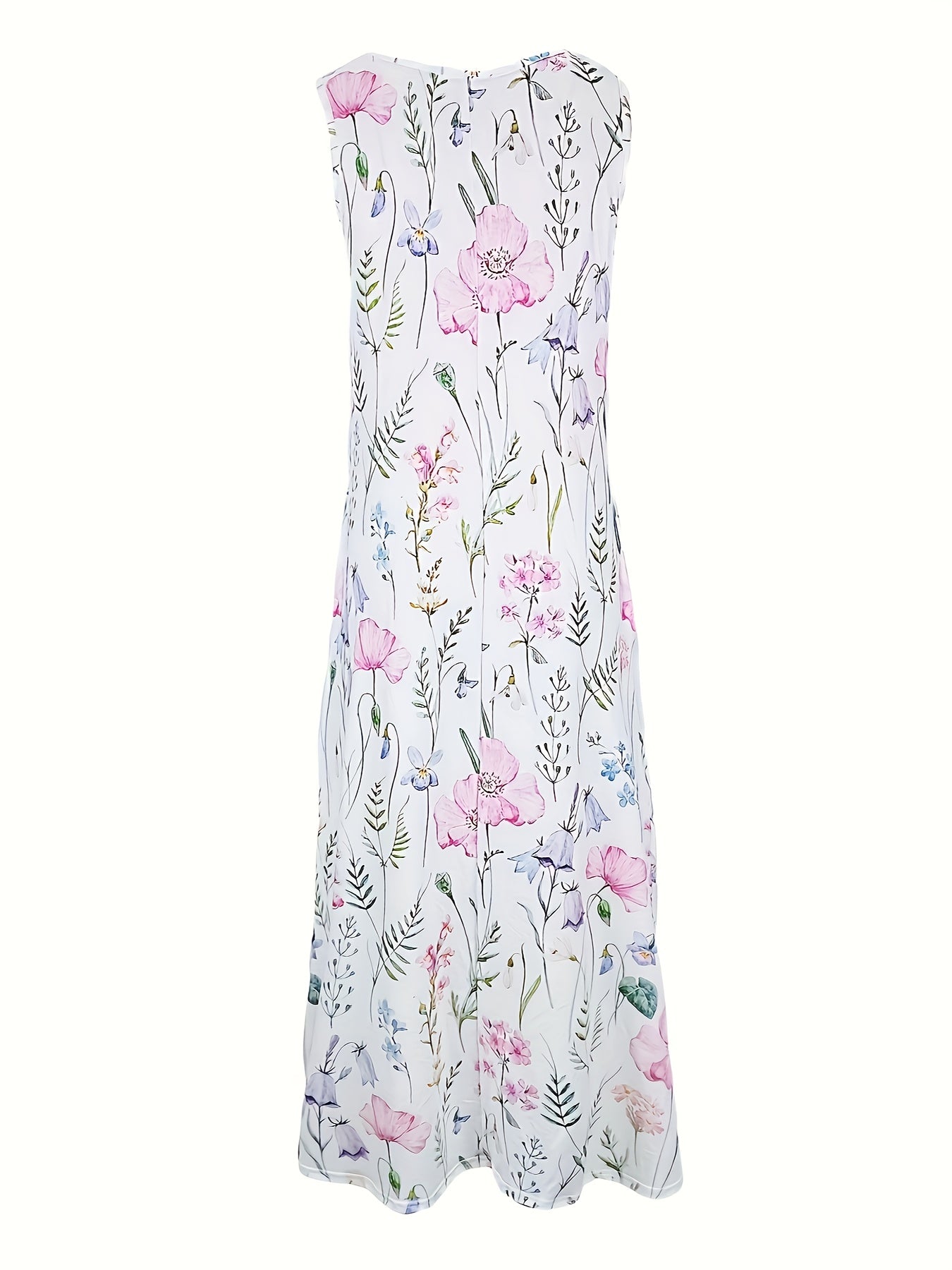 Floral Printed Round Neck Short Sleeve Midi Dress-Machine Washable Skin Friendly Fabric-Lady'S Spring/Summer Dress For Daily Wear