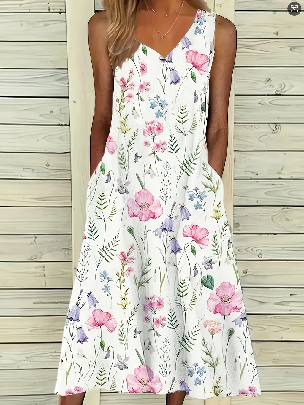 Floral Printed Round Neck Short Sleeve Midi Dress-Machine Washable Skin Friendly Fabric-Lady'S Spring/Summer Dress For Daily Wear