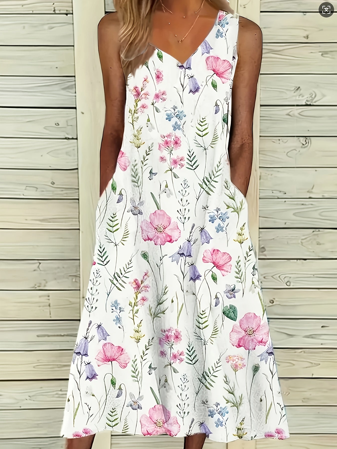 Floral Printed Round Neck Short Sleeve Midi Dress-Machine Washable Skin Friendly Fabric-Lady'S Spring/Summer Dress For Daily Wear
