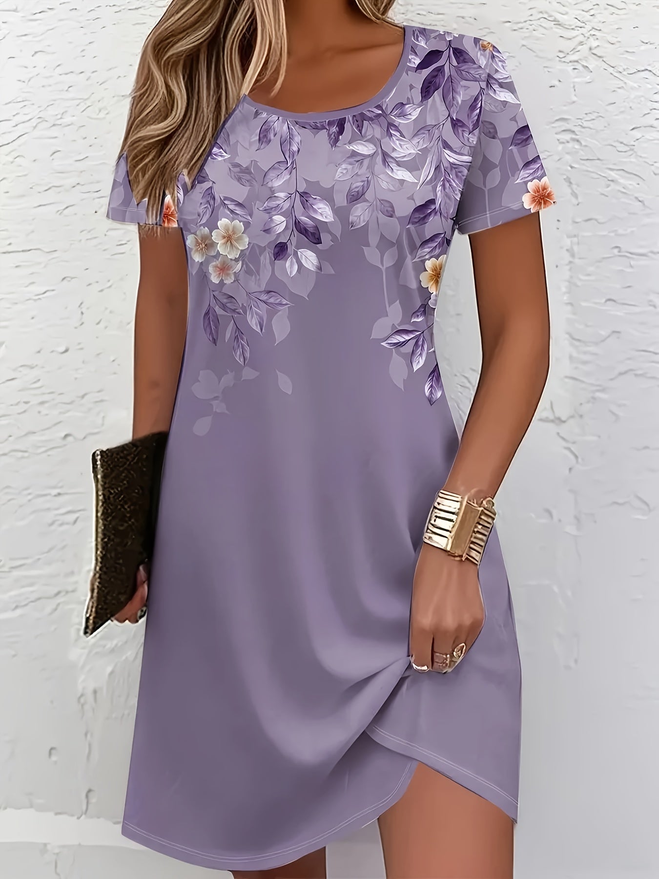Women's Elegant Floral Print A-Line Midi Dress - Short Sleeve, Round Neck, Lightweight Polyester, Perfect for Spring/Summer Vacations, Beachwear Ready, Beach Dress, Attractive Skirts for Women, Summer Clothing Promotion for Ladies, Cute Summer Dress,