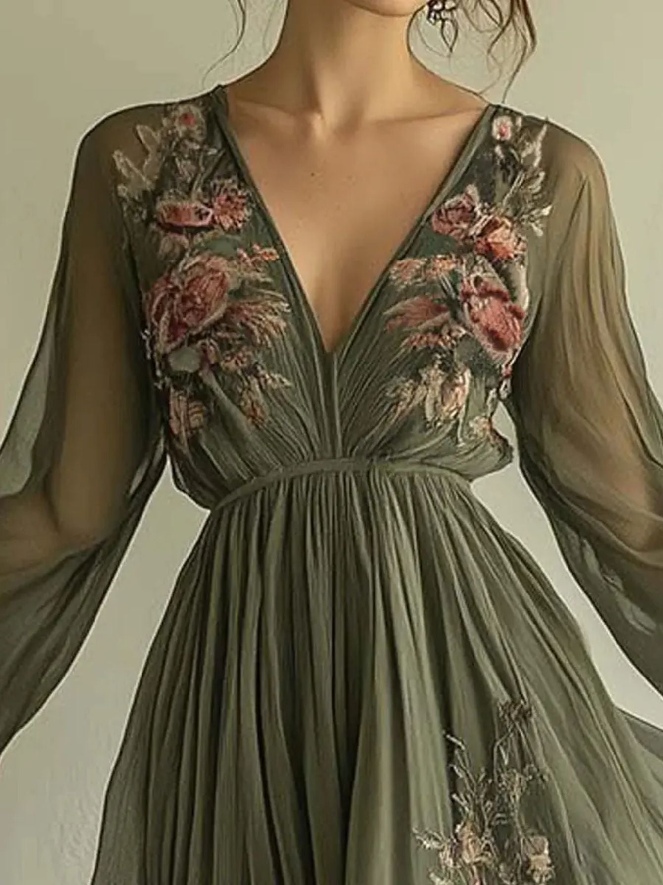 [Elegant Floral Dress] ZOELNIC Women's Elegant Floral Print Long Sleeve Shirt Dress | V-Neck, Polyester Blend, Non-Stretch, All-Season Wear with Ruffle Detail, Lightweight & Breathable for Spring/Summer/Fall