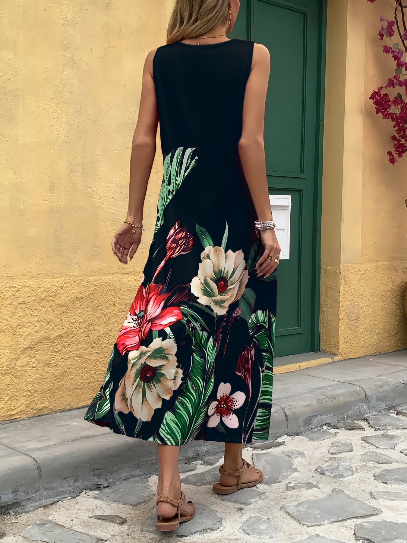 Women'S New Digital Printing Party Holiday Leisure Elegant Business Commuter Holiday Gift Pocket Strap Dress